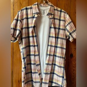 Goodthreads Amazon Button Down Shirt. Navy, Pink, White, and Gold. LG